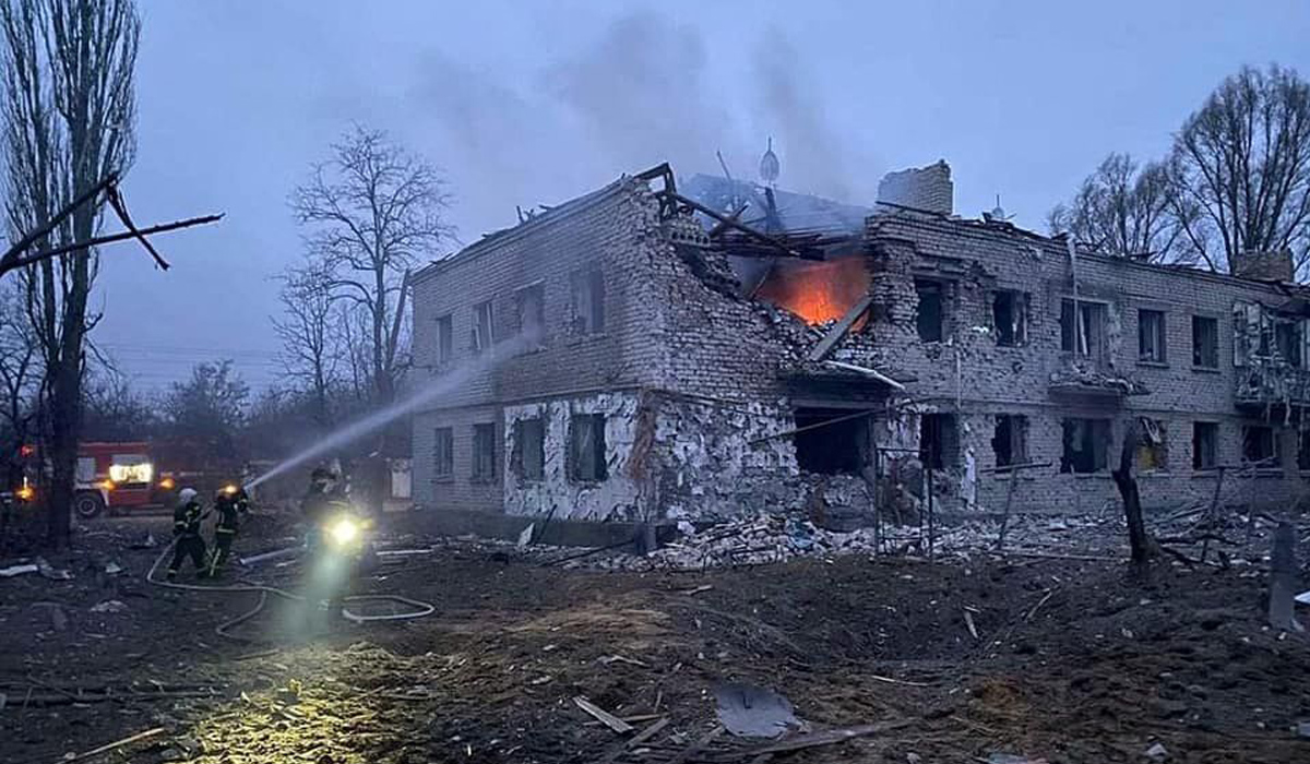 Building after shelling in the town of Starobilsk